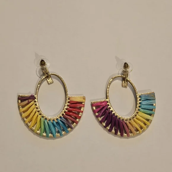 NEW Rainbow Gold Colorful Earrings Bohemian Festival Pride Summer Vacation - Picture 5 of 5
